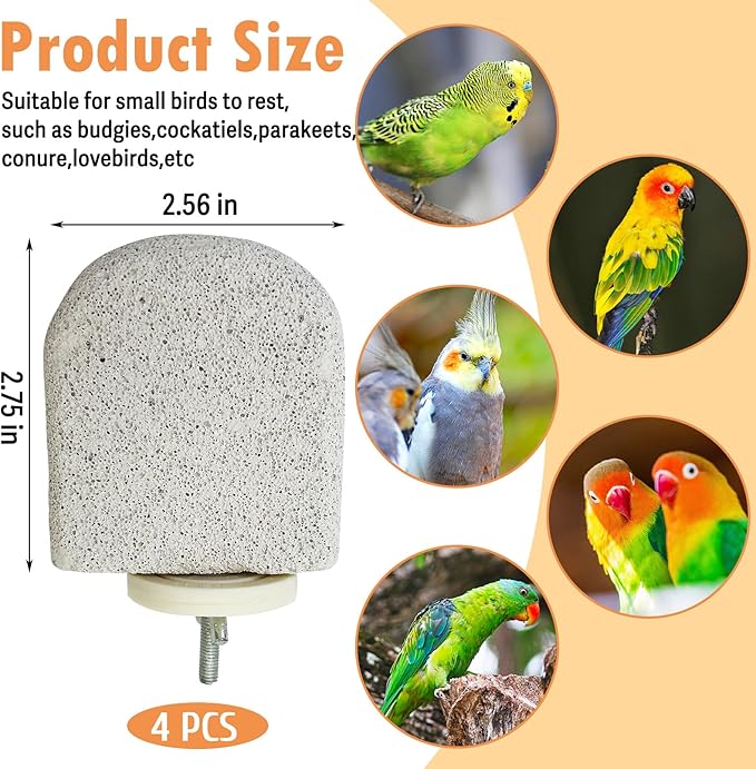 PINVNBY 4 PCS Bird Perch Stands Parrot Calcium Perch Beak Grinding Stone Foot - Image 2