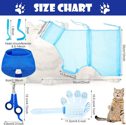 Patelai 5 Pcs Cat Bathing Bag Set Cat Grooming Bag Adjustable Pet Shower Net - Image 2