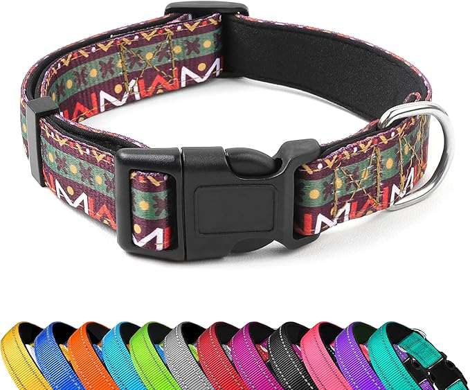 Reflective Dog Collar, Adjustable Soft Neoprene Padded Nylon Pet Collars by PWOD