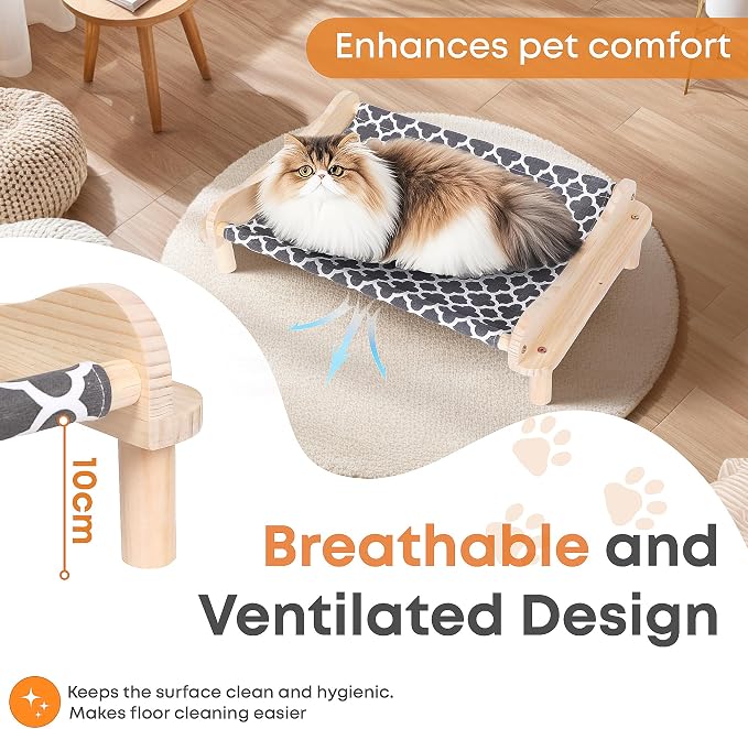 Elevated Wooden Cat Bed – 24"x15.7"x5.9" Breathable Hammock Pet Bed - Image 4