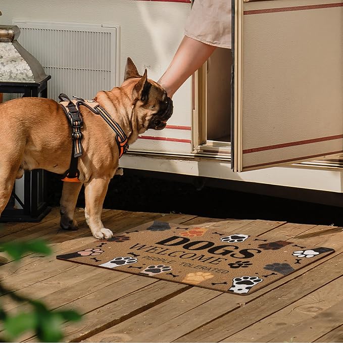 Dogs Welcome People Tolerated Door Mat, Cute Dog Paws Print Artificial Coir - Image 5