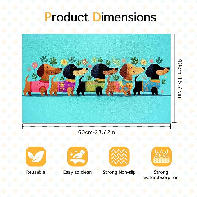 Spring Dachshund Pet Feeding Mat 24x16 Inch Cute Pet Feeding Area Mat Pet Food - Image 6