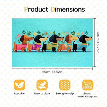 Spring Dachshund Pet Feeding Mat 24x16 Inch Cute Pet Feeding Area Mat Pet Food - Image 6