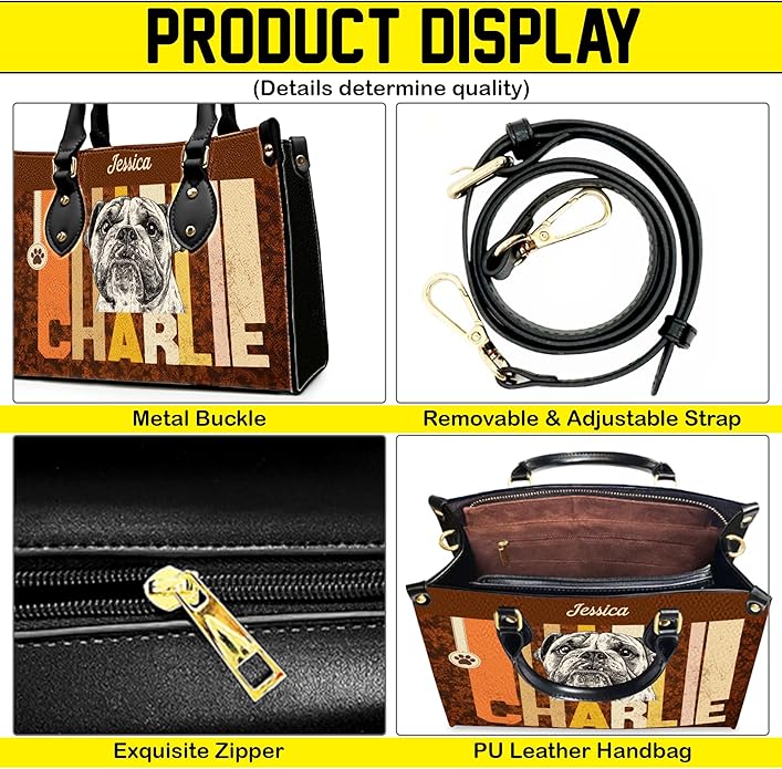 Personalized Pet Mom Leather Handbag – Custom Name Dog Cat Photo Purse - Image 4