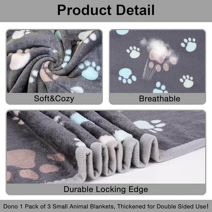 Dono 1 Pack 3 Dog Blankets for Small Dogs, Soft Fluffy Paw Print Pattern Fleece - Image 5