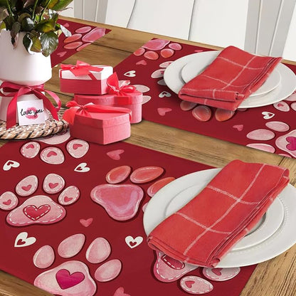 Valentines Day Dog Cat Paw Prints Placemats Set of 4, Anniversary Wedding Home - Image 6