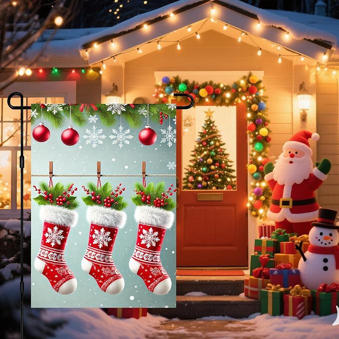 Christmas Garden Flag Three Stockings Winter Garden Flag 12x18 Inch Double - Image 2