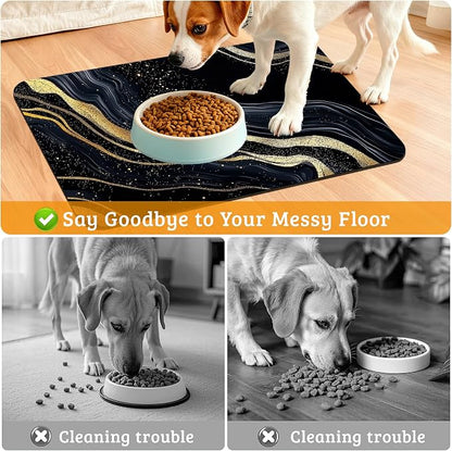 Dog Bowl Mat, Abstract Marbled Pet Feeding Mat - Image 4