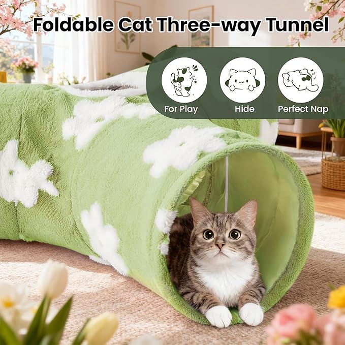 Tempcore Flannel Pet Cat Tunnel Tube Cat Toys 3 Way Collapsible, Cat Tunnels - Image 4