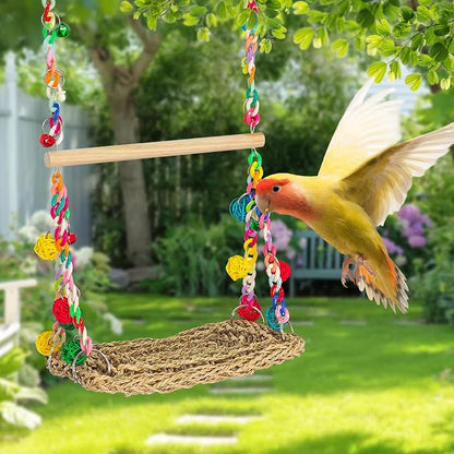 Natural Bird Swing Toys with Wood Perch, Double Layer Bird Seagrass Woven - Image 3