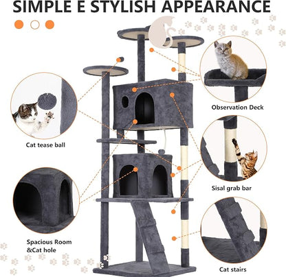 BestPet | 81" Cat Tree Tower | Dark Gray | Sturdy, Hanging Cat Toys, - Image 6