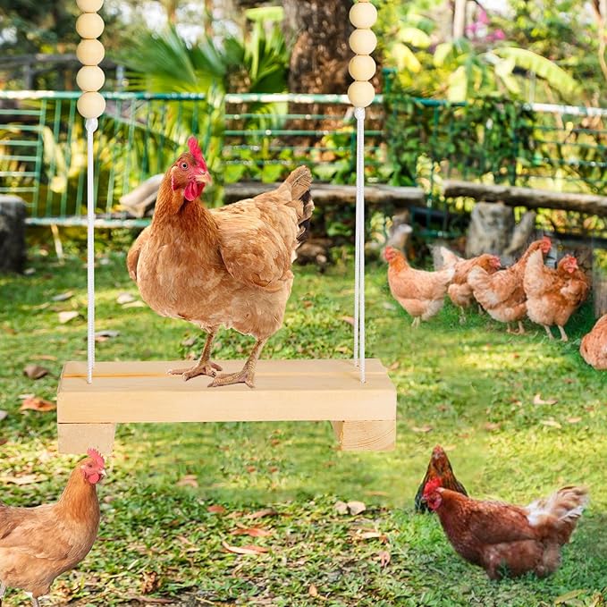 Jorewood 40cm Natural Wooden Chicken Swing Perch - Image 6