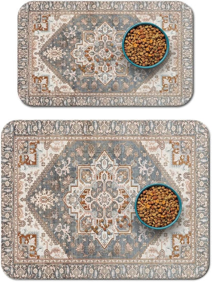 2 Pack Dog Food Mats for Floors, Absorbent and Quick-Drying Pet Cat Food Mat by QXWREL