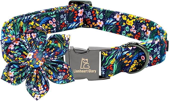 Lionheart Glory Darkblue Flower Dog Collar by LionheartGlory