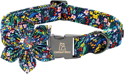 Lionheart Glory Darkblue Flower Dog Collar by LionheartGlory