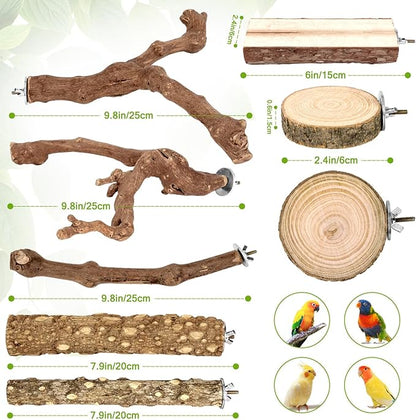 8PCS Natural Grape Wood Bird Perch Set - Image 2