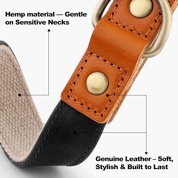 Plutus Pet Genuine Leather & Hemp Dog Collar – Adjustable Heavy Duty Pet Collar - Image 2