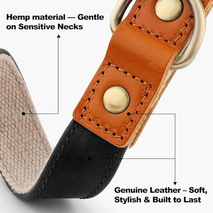 Plutus Pet Genuine Leather & Hemp Dog Collar – Adjustable Heavy Duty Pet Collar - Image 2