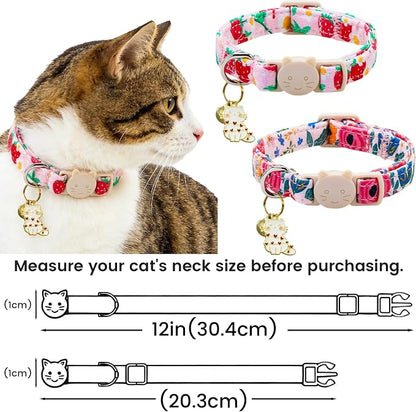 Spring Cat Collar-2 Pack Collars Strawberry and Flower Print Breakaway - Image 2