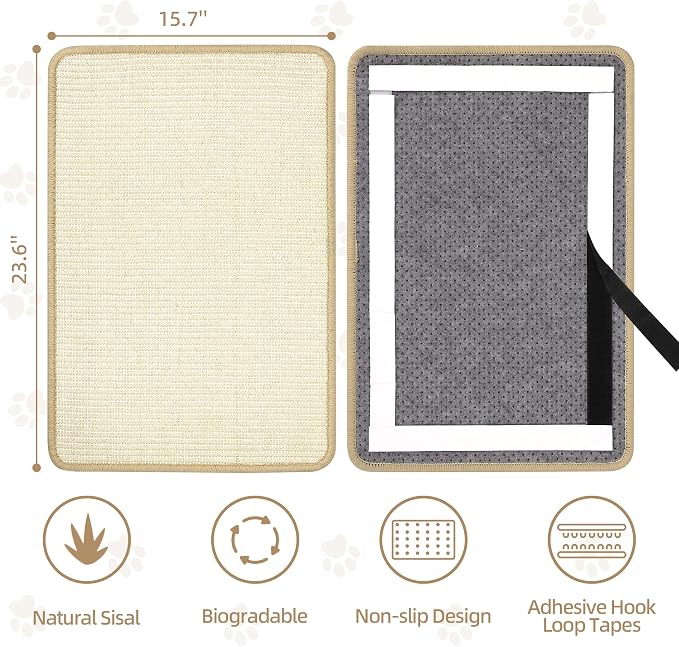 White Cat Scratching Mat Sisal, 2 Packs Sisal Fabric Large Cat Scratching Pad - Image 2