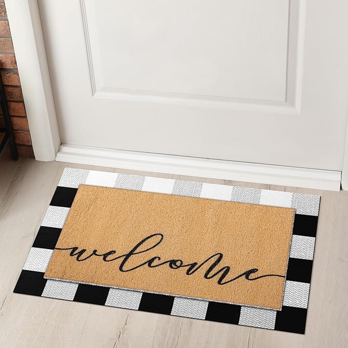 Tinideya 2 Pcs Door Mat Welcome Non Slip Coir Mats Floor Layering Doormats - Image 5