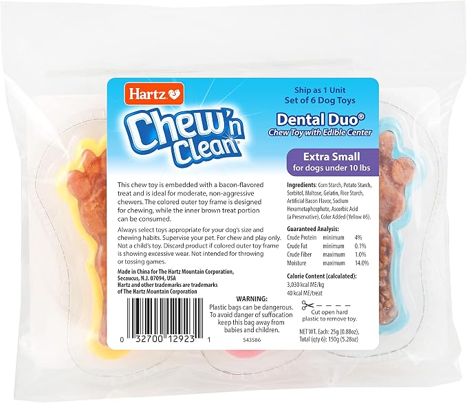 Hartz Chew 'n Clean Dental Duo Dog Treat & Chew Toy, Color Varies, Extra Small - Image 9