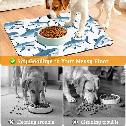 Shark Dog Food Mat, Wild Fish Absorbent Pet Feeding Mat - Image 4