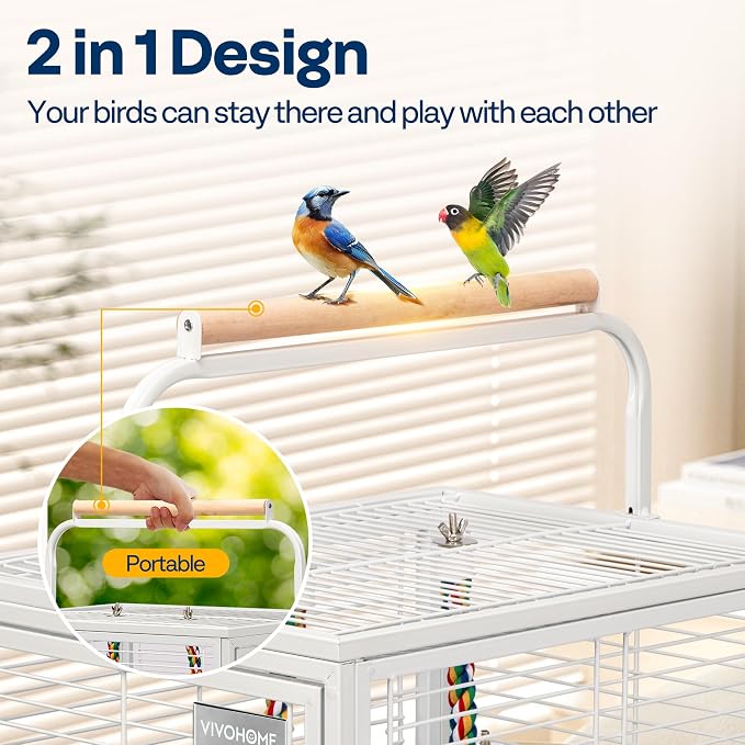 VIVOHOME 19 Inch Wrought Iron Bird Travel Carrier Cage - Image 4