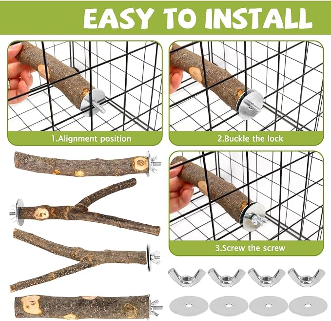 5PCS Natural Wood Bird Perch Set - Image 5