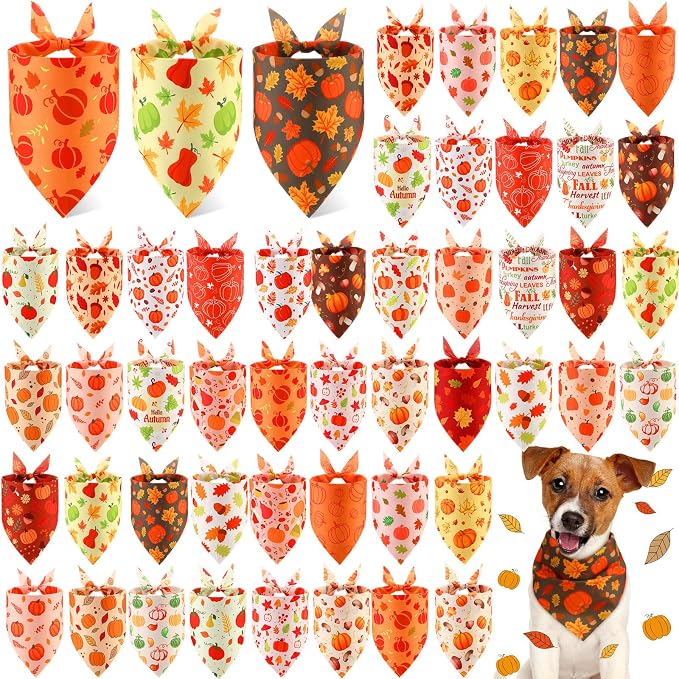 Abbylike 50 Pcs Fall Thanksgiving Dog Bandana Bulk Pumpkin Bandana by Abbylike