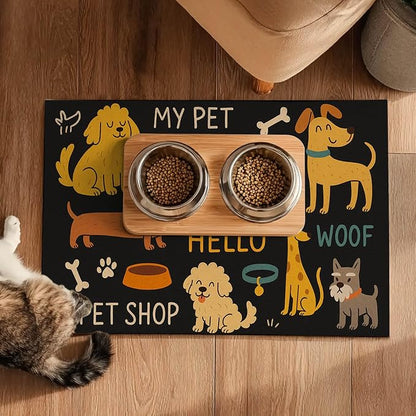 Cute Happy Dog Pattern Design Pet Food Mat 20" x 12" Fun Easy Clean Pet Feeding - Image 5