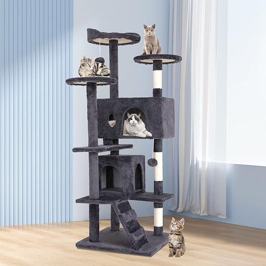 BestPet | 54" Cat Tree Tower | Ashy | Sturdy, Hanging Cat Toys, Observation - Image 2