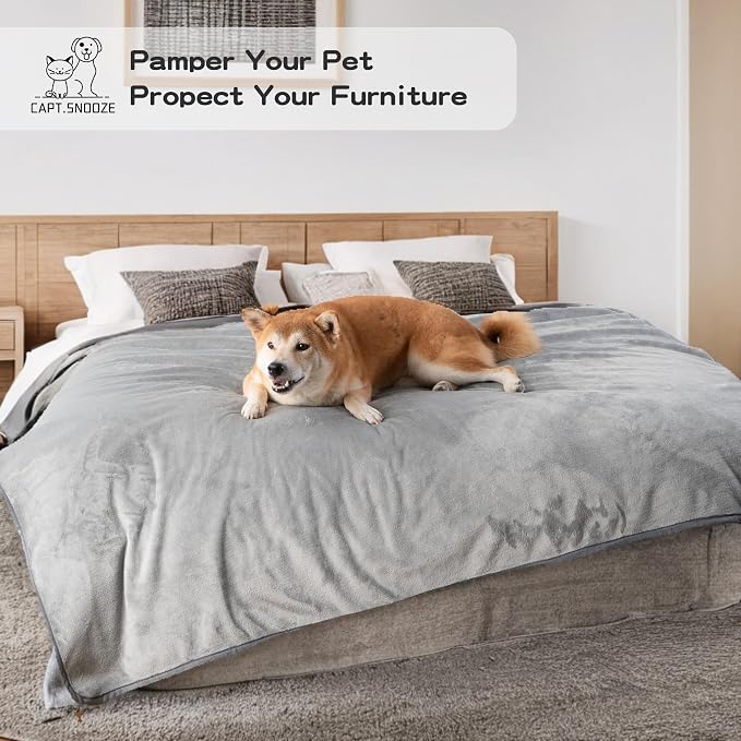 Waterproof Dog Blankets Light Grey Pet Blanket 60"x80", Soft Fluffy Sofa Car - Image 7