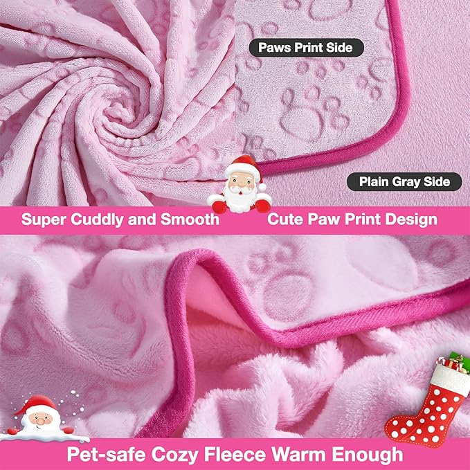 Pink Cat Blanket for Kitten Beds, Flannel Pink Stuff Cute Paw Print, 24 * 32 - Image 3