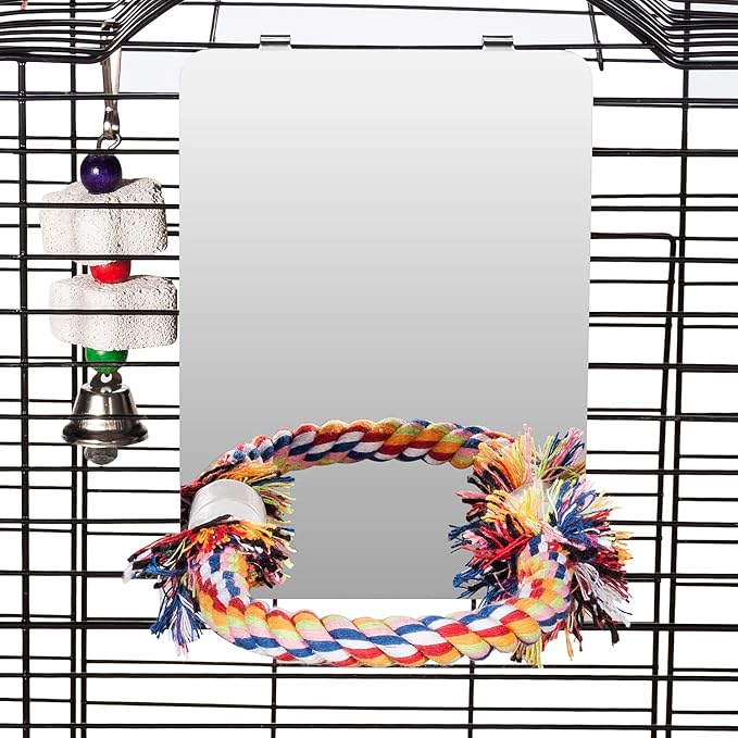 Colorday 7" Bird Mirror with Rope Perch, Bird Swing, Parrot Cage Toys - Image 4