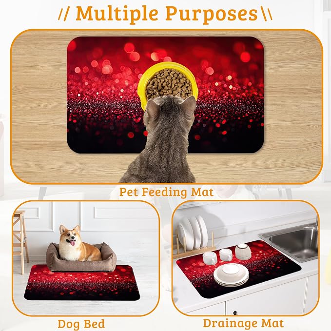 Red Gradienr Feeding Mat, Non-Slip Rubber Backing Mat, Cat Dog Accessories - Image 7