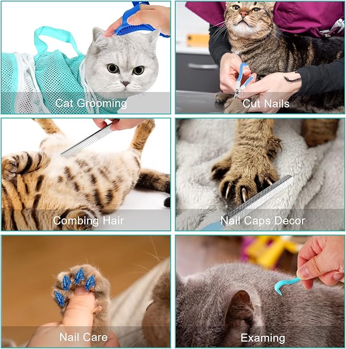 JULMELON Cat Washing Bag 10 PCS Set, Adjustable Cat Shower Net Bag and Pet - Image 4