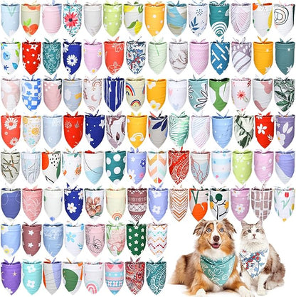 100 Pcs Boho Dog Bandanas Bulk Pet Bibs Colorful Triangle Scarf Boho Pet by Huhumy