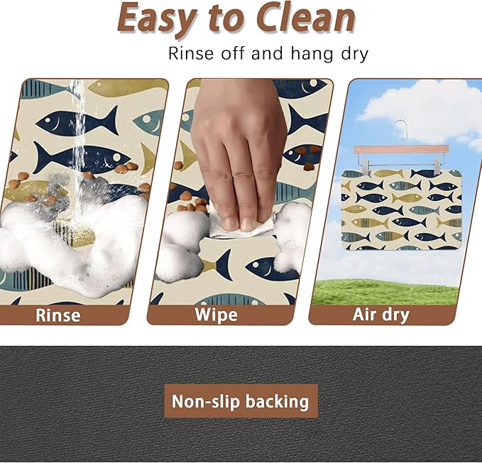 Fish Boho Dog Food Mat for Floors, Ocean Absorbent Quick-Dry Pet Feeding Mat - Image 4