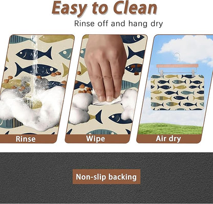 Fish Boho Dog Food Mat for Floors, Ocean Absorbent Quick-Dry Pet Feeding Mat - Image 4