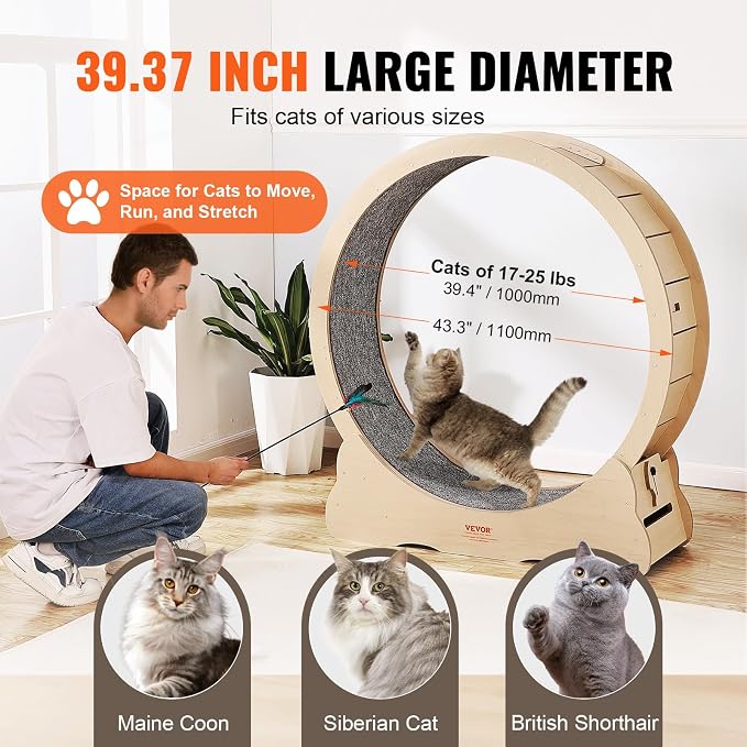 VEVOR Wooden Cat Exercise Wheel, 43.3" Large Cat Treadmill Wheel - Image 4