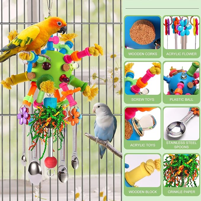 Parrot Toys Bird Toys Perch Pullable Stainless Steel Spoons Colorful Acrylic - Image 3