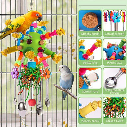 Parrot Toys Bird Toys Perch Pullable Stainless Steel Spoons Colorful Acrylic - Image 3