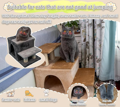 3-in-1 Pet Stairs for Cats for High Bed, Adjustable Dog Steps, Modular 3-Tier - Image 3