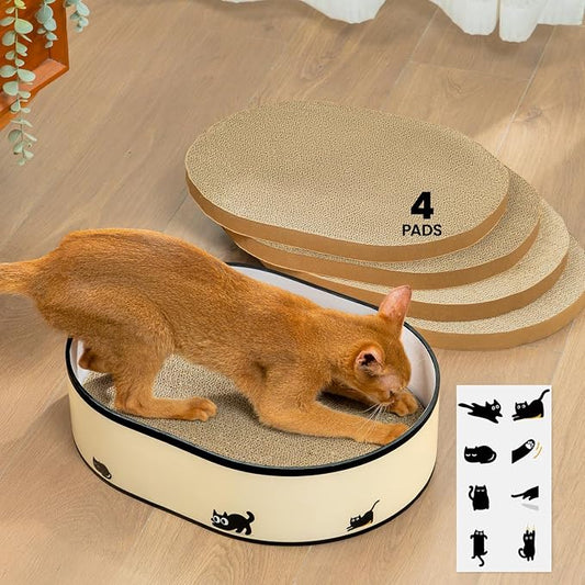 Cat Scratcher Box with 4 Cat Scratching Pads, Mess-Free Design, Refill Scratch by Conlun