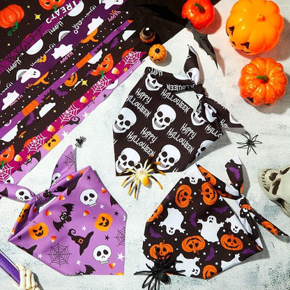 Weewooday 50 Pcs Halloween Dog Bandanas Bulk Pumpkin Ghost Bandanas - Image 5