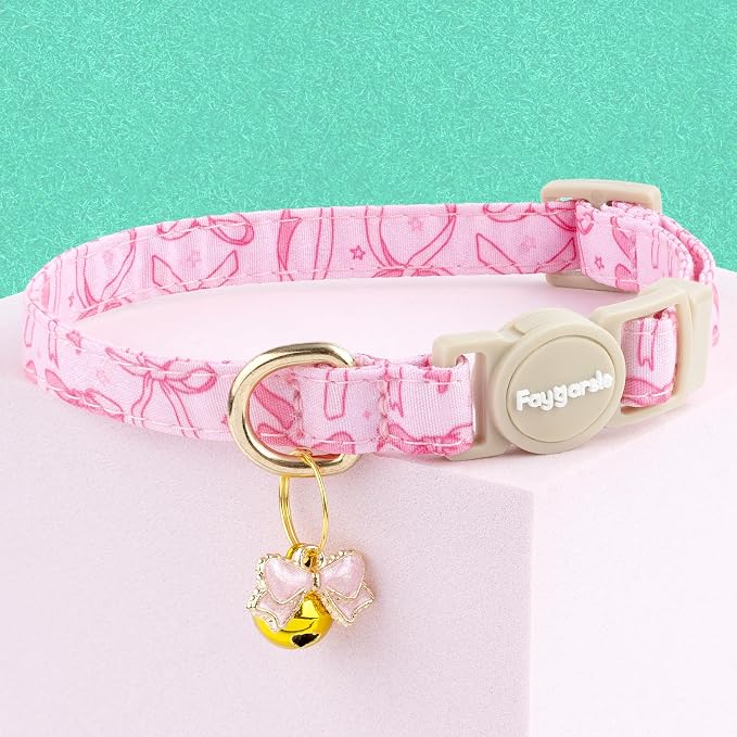 Faygarsle 2 Pack Pink Bow Floral Pattern Cat Collars Breakaway Safety Collar - Image 3