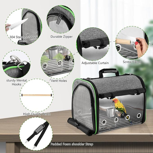 Suertree Bird Carrier Bag Bird Travel Cage Indestructible Stainless Steel Mesh - Image 2
