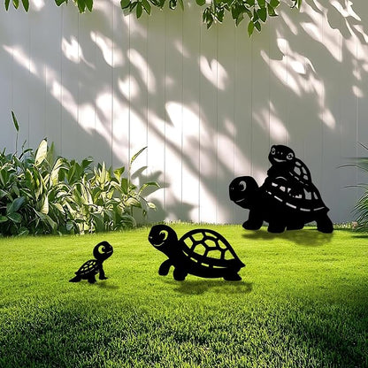 3 Pack Turtle Metal Garden Decorative Stakes, Weather Proof Silhouette Statues by Yonisungardenandoutdoor