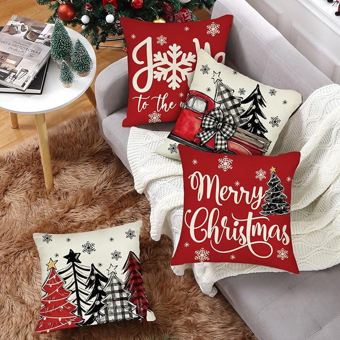 Fahrendom Merry Christmas Decorative Throw Pillow Covers 18 x 18 Set of 4 - Image 6
